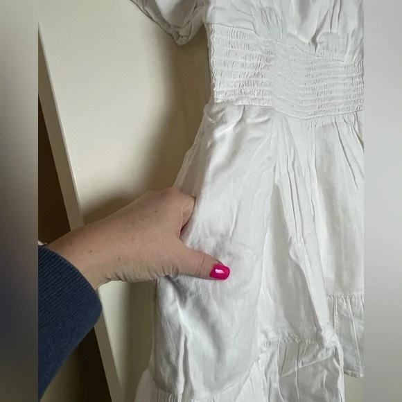 Nordstrom BP White Smocked Mini Dress with Puff Sleeves Juniors Size Small - Picture 5 of 16